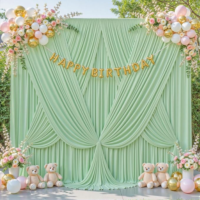 10x10 Sage Green Backdrop Curtain for Parties Wrinkle Free Dark Green Photo Curtains Backdrop Drapes Fabric Decoration for Baby Shower Birthday Party Photography 5ft x 10ft,2 Panels - Image 8