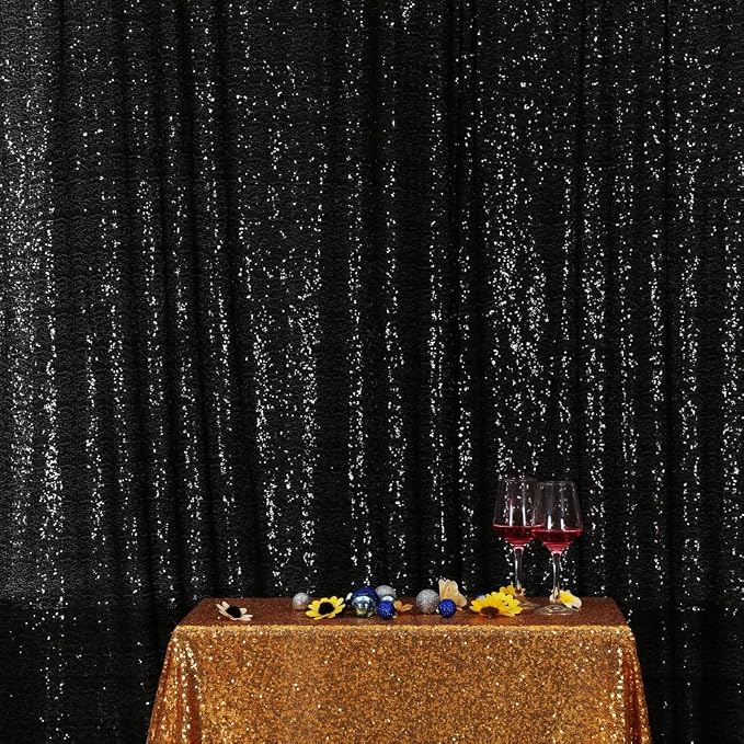 Poise3EHome Black Sequin Backdrop, 20Ft x 10Ft Glitter Photography Background Curtains for Halloween Party Wedding Birthday Christmas Thanksgiving Decoration by Poise3EHome
