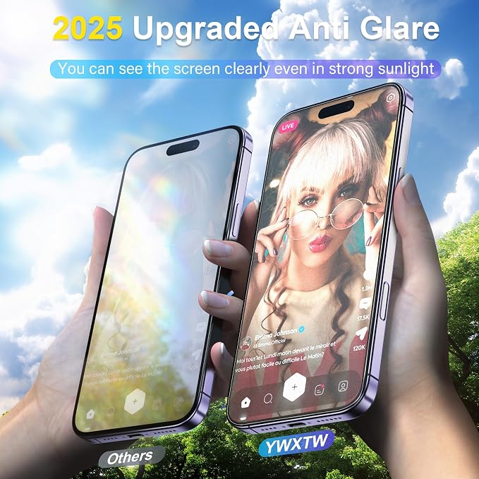 YWXTW 2 Pack for iPhone 17 Matte Screen Protector 6.3 Inch + 1 Set Camera Lens Protector, [1S Pull-Out] Anti Glare Anti Fingerprint 17 Glass Screen Protector, Bubble Free, Smooth as Silk - Image 2