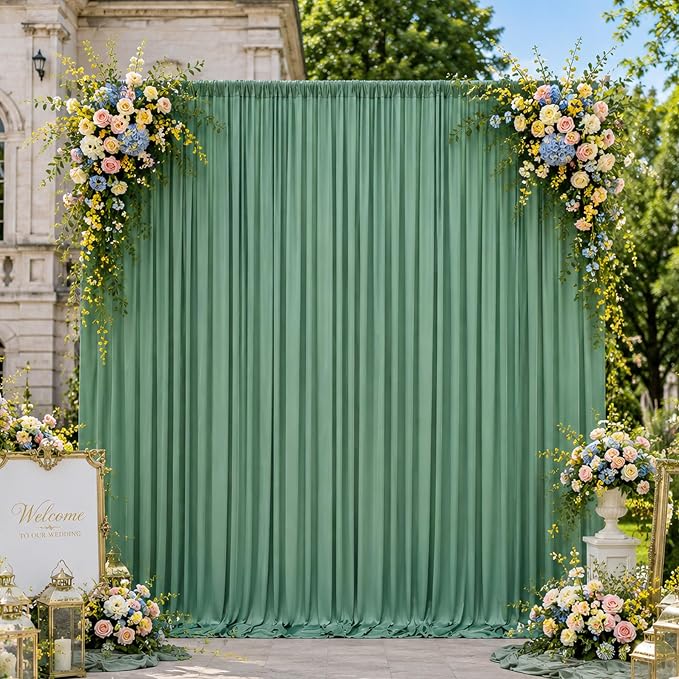 20ftx10ft Wrinkle Free Sage Green Backdrop Curtains for Parties, 4 Panels 5x10ft Silky Polyester Photo Backdrop Drapes Back Drop Cloth Drapery for Wedding Birthday Photography Background - Image 3