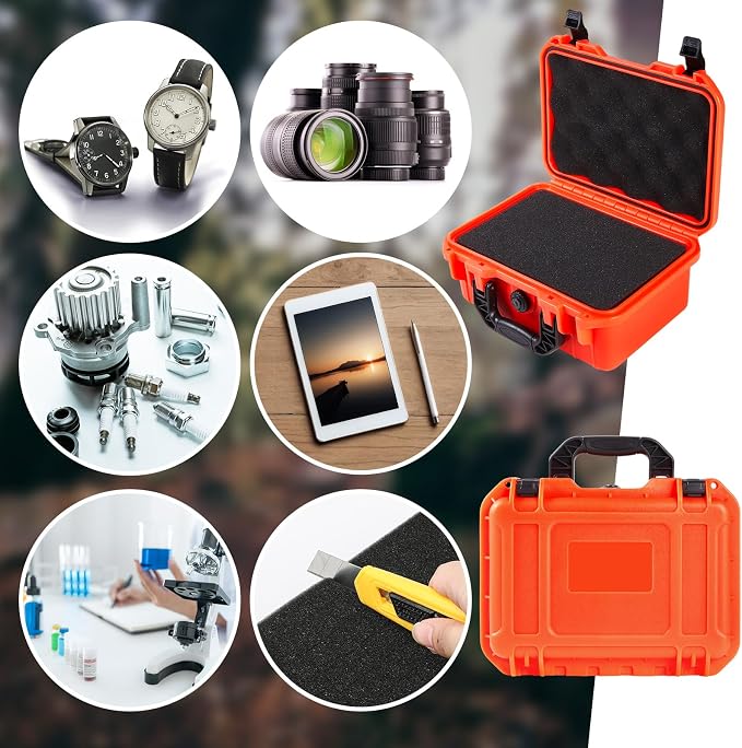 Relaxweex 1 Pcs Waterproof Hard Case with DIY Customizable Foam Insert Portable Protective Case with Knife for Camera Drones Equipments Tools Test Instruments(Reddish Orange,11.3 x 8.7 x 4.2 Inch) - Image 7