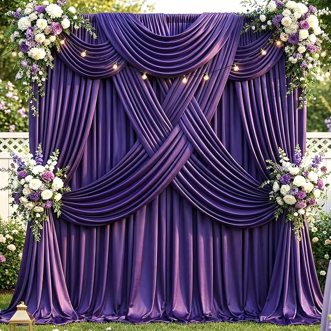 50x12 ft Deep Purple Backdrop Curtains for Weddings, Birthdays and Photos | 10 Panels 5x12 ft, Wrinkle-Free Polyester Drapes, Washable, Ironable, 4 in Rod Pocket for Baby Showers Photography Background - Image 2