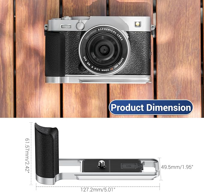 JJC Metal Hand Grip L-Bracket & Shutter Button for Fuji X-E5 Camera, Black | Silicone Handgrip Cover, Anti-Slip Pads with SD Card Holder, Arca Swiss Quick Release Plate & 1/4"-20 Tripod Hole - Image 8