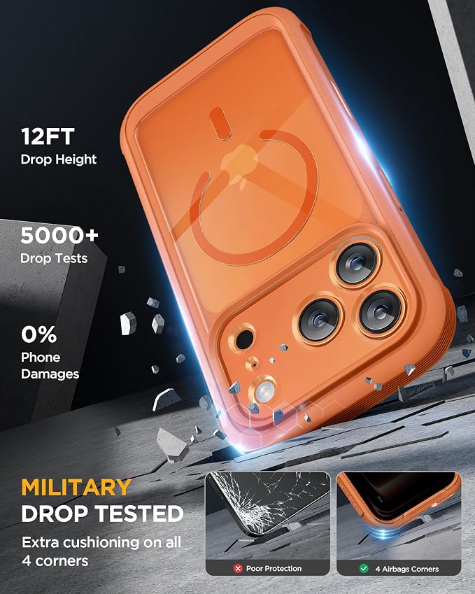 miracase for iPhone 17 Pro Privacy Series Case, Magsafe, Orange | Built-in Privacy Screen Protector | 360° Full Protection | Colored Bezel & Clear Back | Shock-Absorbent | 6,3 Inch - Image 5