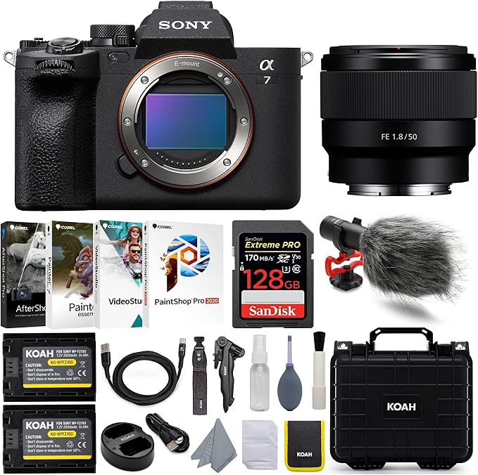 Sony Alpha 7 Full-Frame Interchangeable Lens Camera (Body Only) Bundle | Battery, Microphone, Memory Card, Dual Charger, Cleaning Kit, (9 items) by Unknown