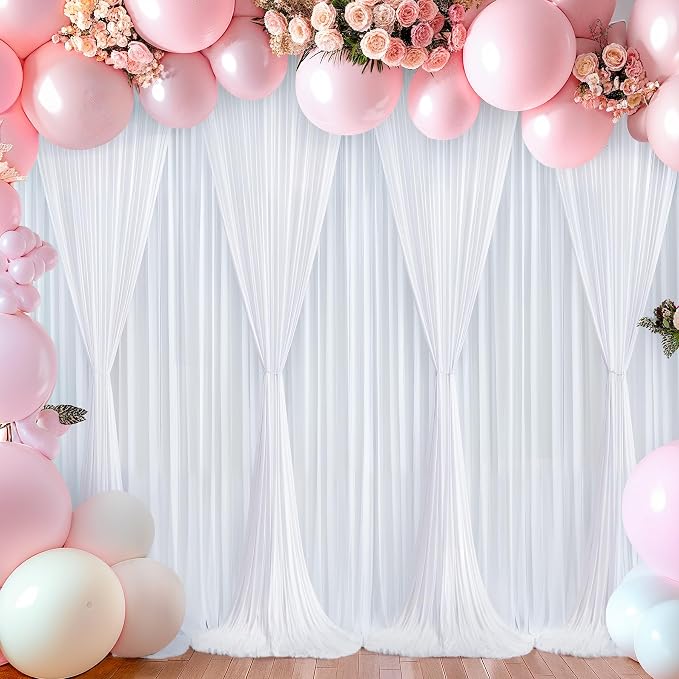 White Backdrop Curtains 4 Panels, 10 Feet Wrinkle-Free Polyester Photography Backdrop Drapes for Wedding Baby Shower Party Background Backdrop Stand- 16 X10FT (White) - Image 7