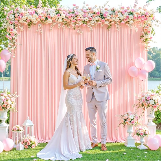 4 Panels Blush Pink Backdrop Curtain for Parties Baby Shower Wrinkle Free Pink Photo Curtains Backdrop Drapes Fabric Decoration for Wedding Birthday Party 20ft(W) x 10ft(H) - Image 4