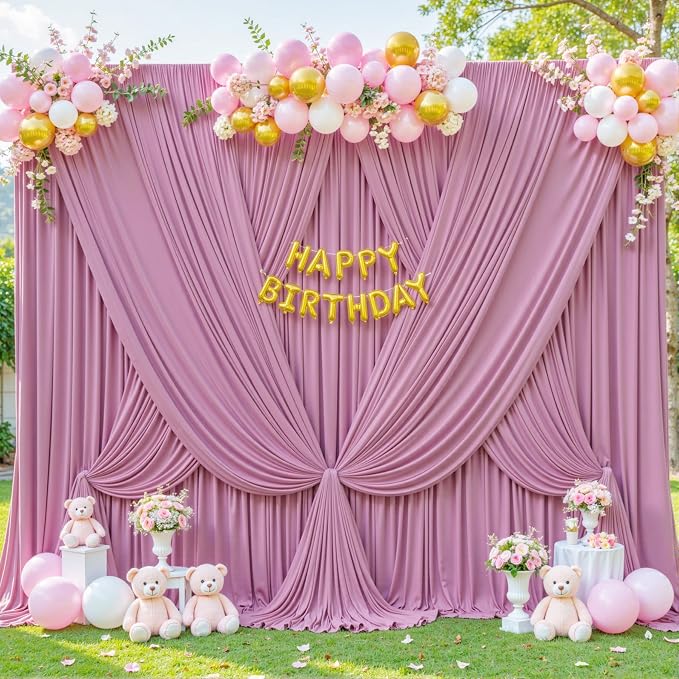 10 Panels Dusty Pink Backdrop Curtain for Wedding Parties Wrinkle Free Pink Photo Curtains Backdrop Drapes Fabric Decoration for Birthday Party Baby Shower 50ft(W) x 10ft(H) - Image 3