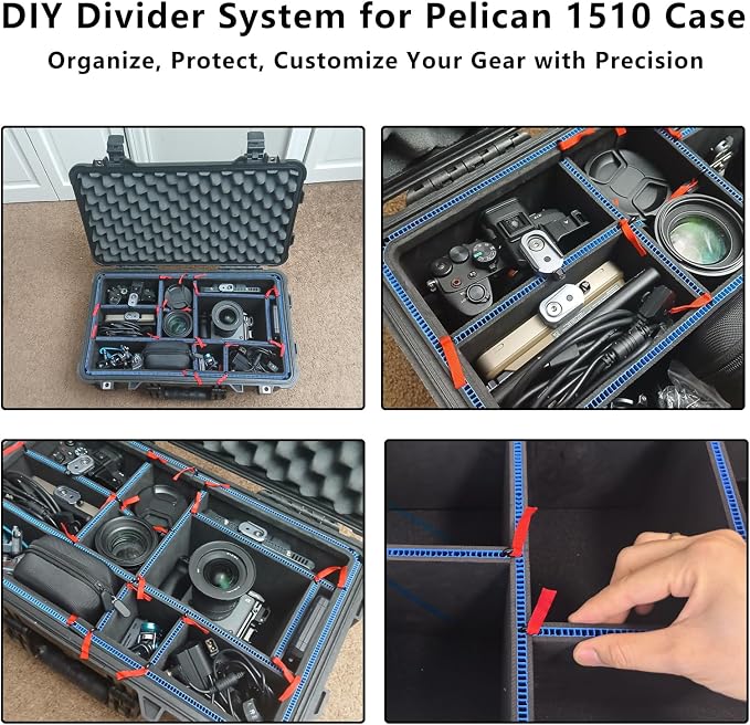 LAFENLIN DIY Divider System for Pelican 1510/Apache 5800,U-Clips & Red Tabs | Professional Divider with U-clips & Red Pull Tabs, Utility Knife.Customizable for Tools,Cameras,Medical,Tactical Gear-NO CASE - Image 2