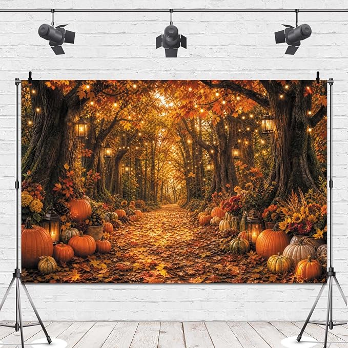 Fall Autumn Forest Photography Backdrop 7x5ft Autumn Woodland Pumpkin Maple Leaves Background Fall Thanksgiving Orange Flowers Seasonal Party Decorations Banner Vinyl - Image 4