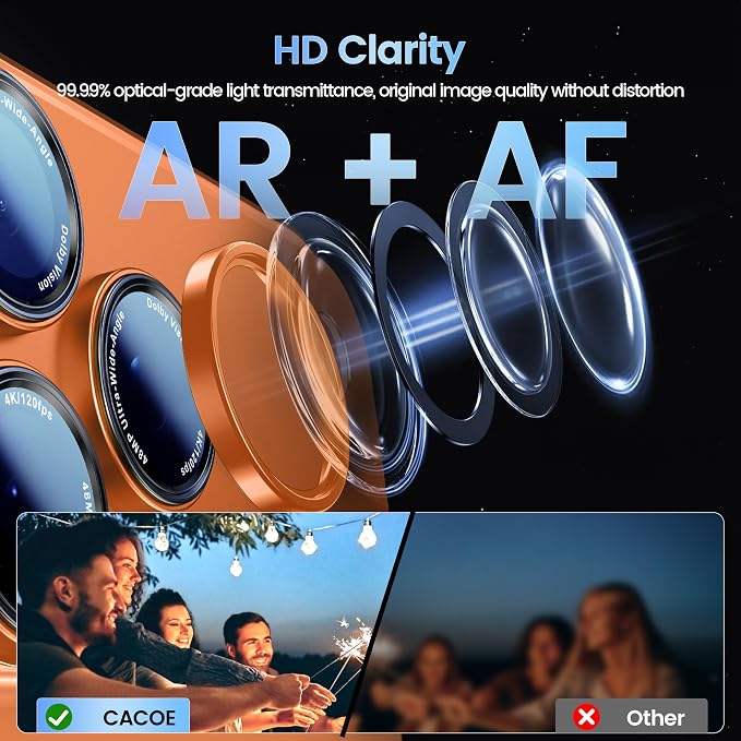 CACOE Metal Camera Lens Protector for iPhone 17 Pro Max | Tempered Glass Cover, Anti-Scratch, Drop-Proof, Strong Adhesion, Camera Screen Cover Accessories, Orange - Image 2