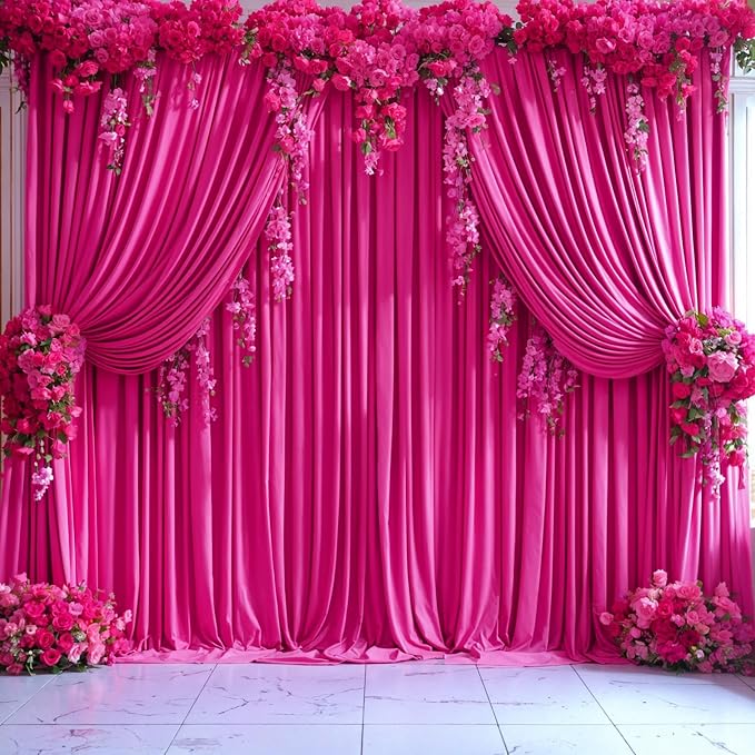 4 Panels Hot Pink Backdrop Curtains for Wedding Party Wrinkle Free Backdrop Curtain Drapes Fabric Decoration Fuchsia Photo Back Drop Cloth for Baby Shower Photography Stage Reception 20ft(W) x 12ft(H) - Image 9