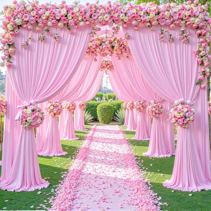 6 Panels Pink Backdrop Curtains for Wedding Party Wrinkle Free Backdrops Curtain Drapes Fabric Decorations Photo Back Drop Cloth for Baby Shower Photography Stage Reception 30ft(W) x 12ft(H) - Image 4