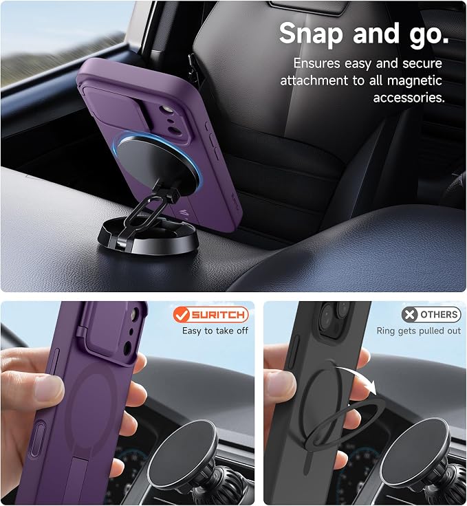 SURITCH for iPhone 17 Pro Max Case with Camera Control Cover, Camera Cover and Adjustable Kickstand, Compatible with MagSafe, Shockproof Bumper Protective Cases 6.9 Inch, Dark Purple - Image 7