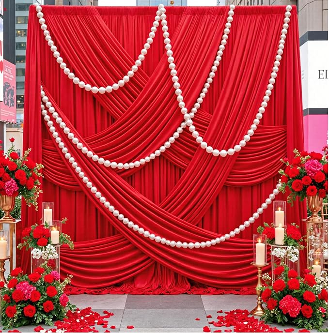 20x12 ft Red Backdrop Curtains for Weddings Parties, Birthdays and Photos | 4 Panels 5x12 ft, Wrinkle-Free Polyester Drapes, Washable, Ironable, 4 in Rod Pocket for Baby Showers Photography Background - Image 2