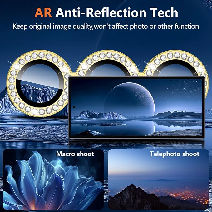 for Samsung Galaxy Z Fold 8 Ultra Camera Lens Protector, Individual Metal Ring Tempered Glass Lens Cover, [Strong Adsorption] Scratch Resistant Ultra-Thin HD Clear Lens Cover, 1 Set-Gold Diamond - Image 3