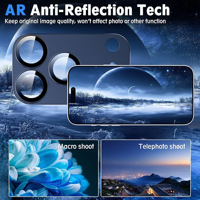SiHPuoy 2pcs Camera Lens Protector for iPhone 17 Pro, Tempered Glass, Blue | 9H+ Hardness, Military Grade Shatterproof, Anti-Scratch, Case Friendly, HD Metal Camera Cover, Does not Affect Night Shots - Image 6