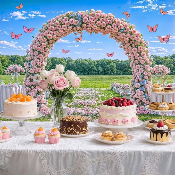 7X7ft Pink Lavender Wedding Backdrop Bridal Shower Rose Flower Photography Background Romantic Floral Garland for Girl Woman Wedding Bridal Party Backdrops Wall Photo Studio Shoot - Image 6