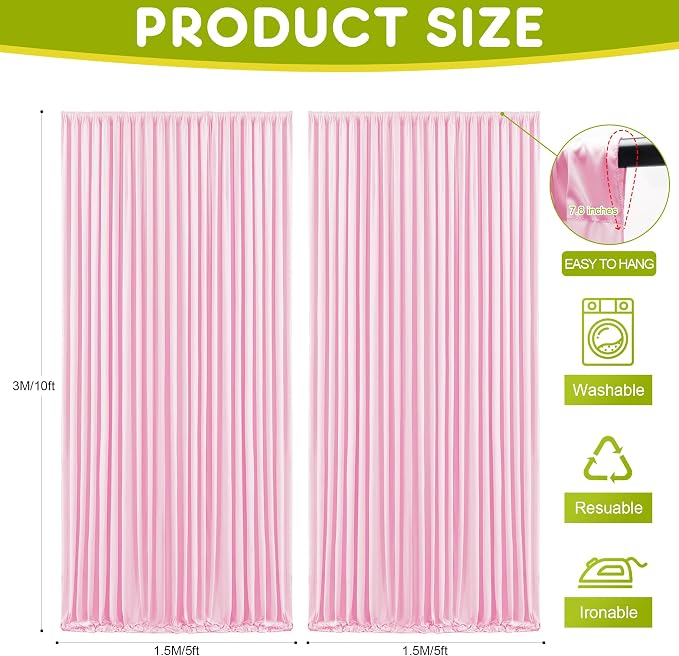 Pink Backdrop Curtain for Wedding Parties Backdrop Drapes 10x10FT | Wrinkle Free Polyester Curtain Backdrop Draping Fabric for Backdrop Photoshoot Birthday Party Background,2 Panel 5x10FT - Image 2