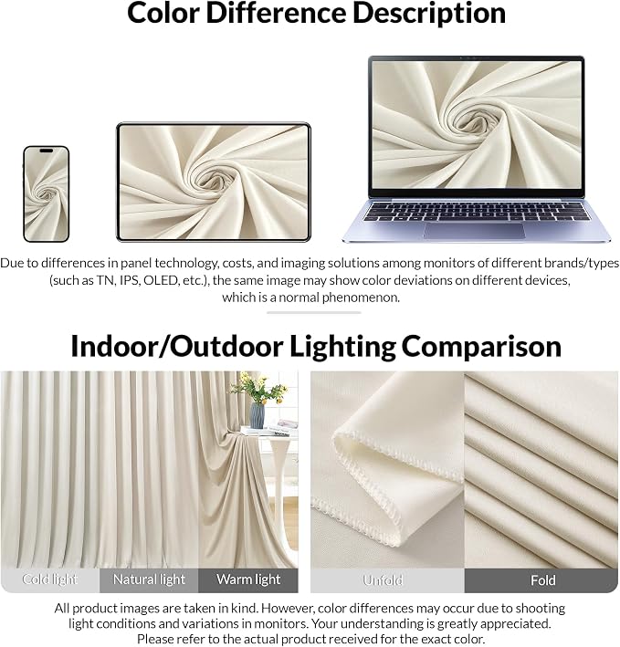 Beige Backdrop Curtain for Wedding Parties Wrinkle Free Ivory Photo Curtains Backdrop Drapes Fabric Decoration for Baby Shower Photoshoot 5ft x 7ft,2 Panels - Image 6