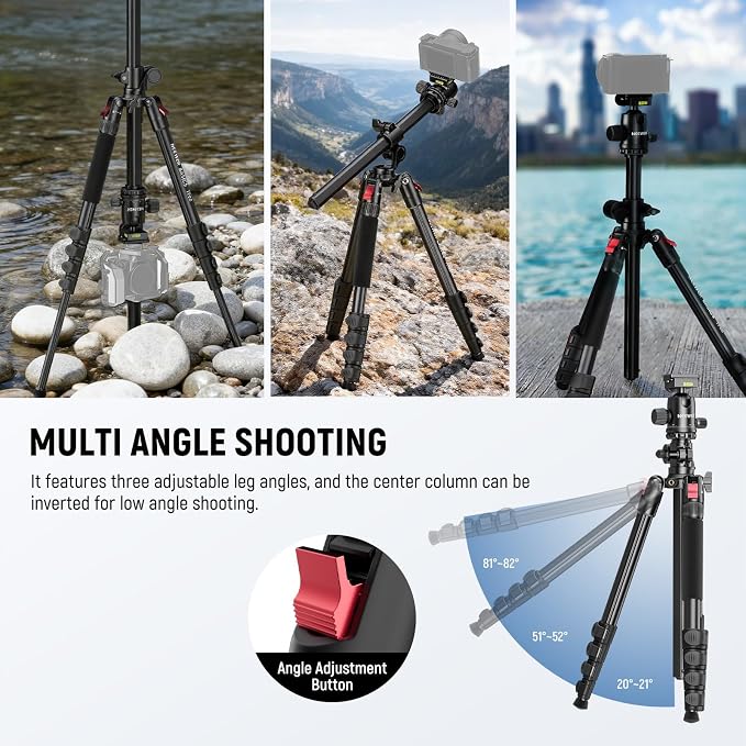 NEEWER Basics 64.5" Horizontal Overhead Tripod with Ball Head/Cell Phone Holder Compatible with iPhone Video Recording, Aluminum Travel Stand Camera Monopod, 360° Pan 180° Tilt 22lb/10kg Load, TP66 - Image 6