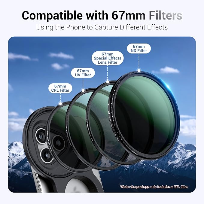 JJC 67mm CPL Polarizing Filter for iPhone with Magnetic Phone Camera Grip | Compatible with iPhone Air 17 16 15 14 Pro Max Series, Remote Control, 1/4" Tripod Screw, for Vlogging Video Recording - Image 5