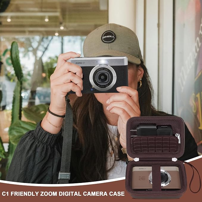 Canboc Carrying Case for KODAK PIXPRO C1 Friendly Zoom Digital Camera | For Canon PowerShot ELPH 360 HS A/ 360 HS/ 360/ IXY 650 Digital Camera, Mesh Pocket fit Cable, SD Card, Brown (Case Only) - Image 7