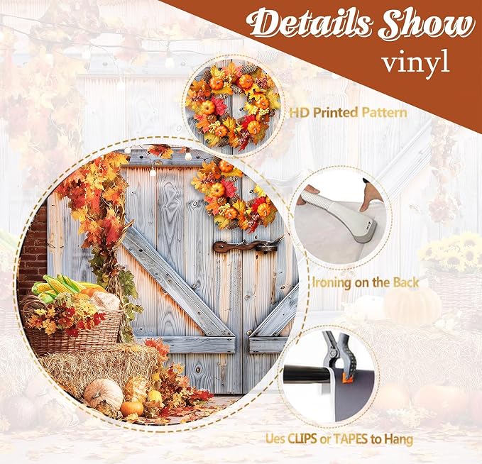 Fall Photo Backdrops for Photography, Thanksgiving Decorations 7x5ft | Vinyl Autumn Background for Photoshoot, Orange Pumpkin Maple Leaves, for Outdoor Party, Friendsgiving Decor - Image 8