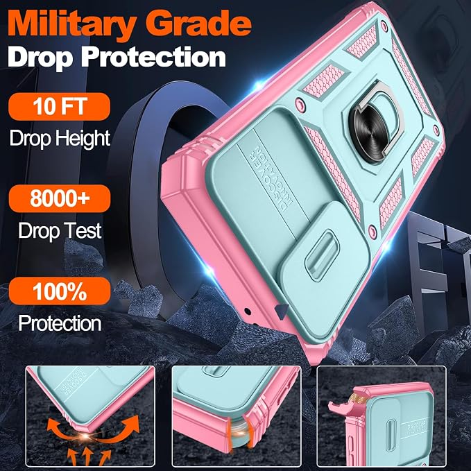 Gritup for Galaxy A37 5G Phone Case: Samsung A37 5G Case with 2*Screen Protector, Magnetic Stand & Slide Camera Cover, Shock Proof Military-Grade para Galaxy A 37 Phone Cover, Green+Pink - Image 5