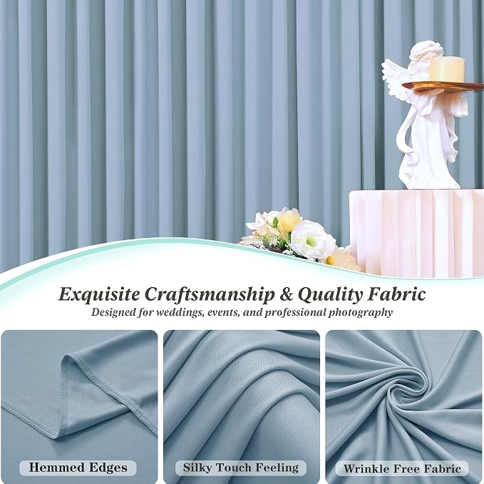 10 ft x 10 ft Wrinkle Free Dusty Blue Backdrop Curtain for Parties, 2 Panels 10ft Polyester Dusty Blue Photo Backdrop Drapes for Graduation Birthday Wedding Party Stage Curtains - Image 6