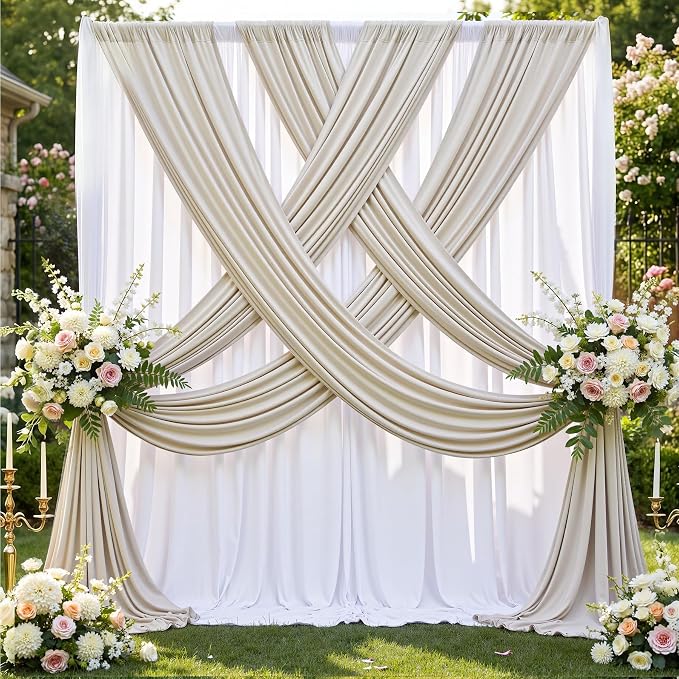 20x12 ft Beige Backdrop Curtains for Weddings Parties, Birthdays and Photos | 4 Panels 5x12 ft, Wrinkle-Free Polyester Drapes, Washable, Ironable, 4 in Rod Pocket for Baby Showers Photography Background - Image 7
