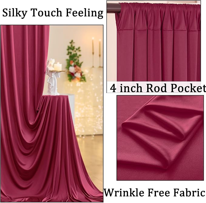 10x8ft Wrinkle Free Burgundy Backdrop Curtain Maroon Backdrop Drapes, Thick Fabric Wedding Curtains Party Background for Baby Shower Birthday Parties - Image 2