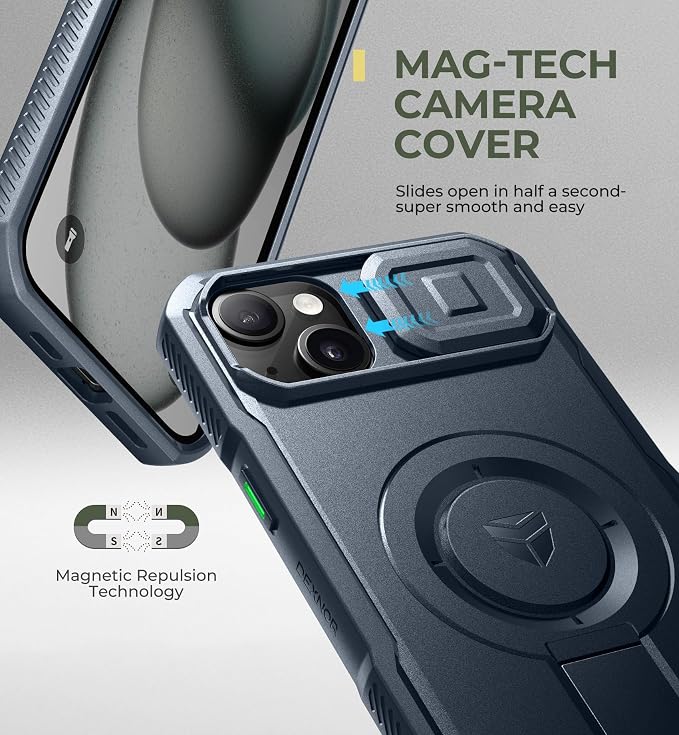 Dexnor for iPhone 14 Pus/15 Plus Case with Slide Camera Cover & Adjustable Kickstand, Compatible with MagSafe, Rugged Shockproof Bumper Cases Heavy-Duty Magnetic Protective Cover,6.7 inch,Navy Blue - Image 4