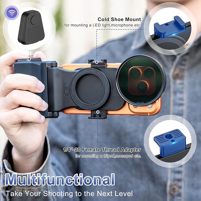Upgraded 67mm Variable ND2-128 ND Filter Mount Kit w Magnetic Phone Camera Grip & Storage Pouch for iPhone 17 Air 16 Pro Max, Neutral Density Lens Filter Adapter Set w Cold Shoe &1/4''Hole(NO Tripod) - Image 3