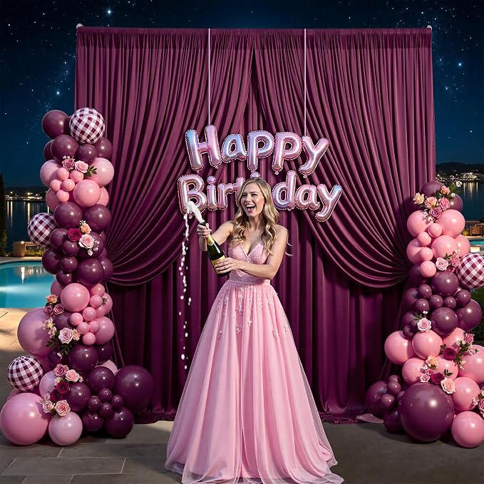 20x12 ft Burgundy Backdrop Curtains for Weddings, Birthdays and Photos | 4 Panels 5x12 ft, Wrinkle-Free Polyester Drapes, Washable, Ironable, 4 in Rod Pocket for Baby Showers Photography Background - Image 5