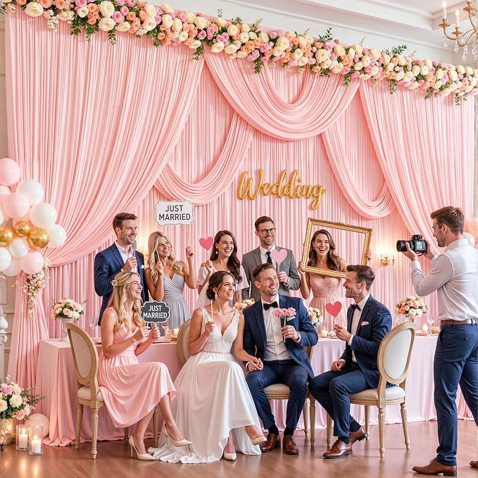 6 Panels Blush Pink Backdrop Curtains for Wedding Party Wrinkle Free Backdrops Curtain Drapes Fabric Decorations Photo Back Drop Cloth for Baby Shower Photography Stage Reception 30ft(W) x 12ft(H) - Image 2