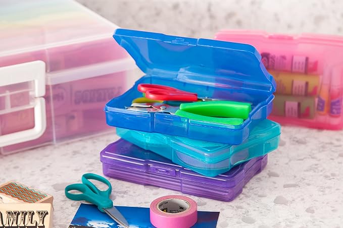 IRIS USA Photo Storage Box |Made in USA| 16 Cases - Clear/Multi | Fits 4" x 6" Pictures / Built-In Handle / Organizing Containers for Tasks, Stickers, Ephemera & Flashcards - Image 9