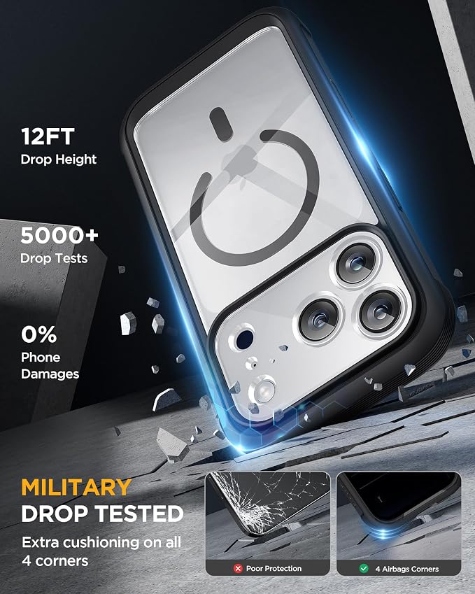 miracase for iPhone 17 Pro Privacy Series Case, Magsafe, Black | Built-in Privacy Screen Protector | 360° Full Protection | Colored Bezel & Clear Back | Shock-Absorbent | 6,3 Inch - Image 5