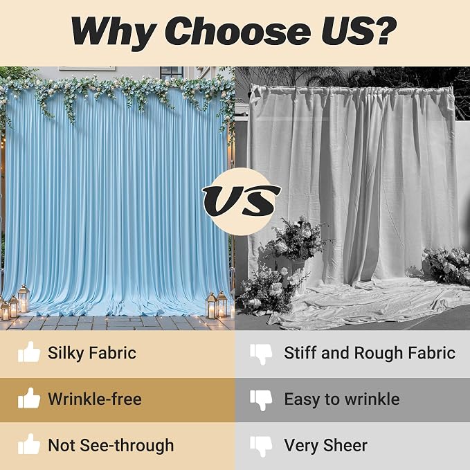 8ftx10ft Wrinkle Free Blue Backdrop Curtain - 10 Feet Photography Backdrop Drapes, Silky Polyester Back Drop Cloth for Wedding Baby Shower Balloon Arch Background - Image 7