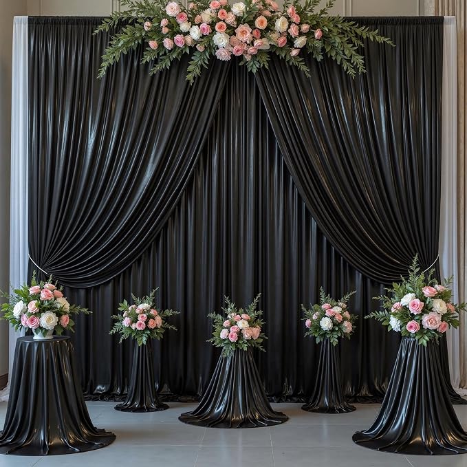 Outpain Thick 30 ft x 10 ft Black Sequin Backdrop Curtain for Parties, Wrinkle Free Glitter Photo Backdrop Drapes 6 Panels 5x10ft Black Back Drop Cloth for Wedding Christmas Photography Background by Outpain