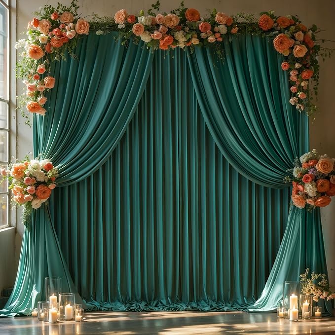 Hunter Green Backdrop Curtain-Wrinkle-Free Polyester Fabric Green Photography Curtains for Wedding Party Photo Background Decorations- 40 X10FT - Image 3