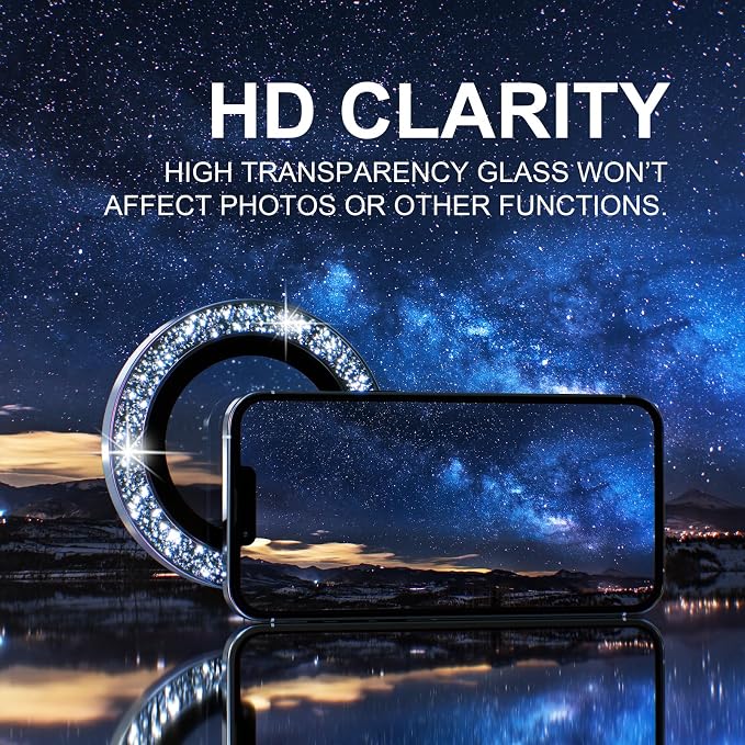 Choiche for iPhone 13 Pro/iPhone 13 Pro Max Camera Lens Protector | Ultra HD, Bling 9H Tempered Glass Camera Cover Screen Protector Metal Ring Decoration Accessories (Glitter-Sierra Blue) - Image 6