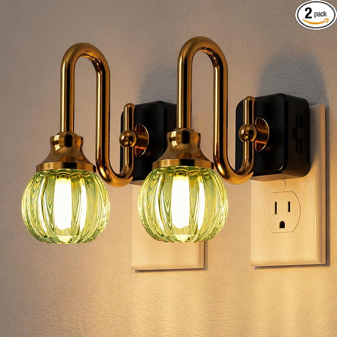 JandCase Night Light, Night Lights Plug into Wall Green Tulip 2 Pack | LED Nightlight, 0-100LM Dimmable Nightlights, Dusk to Dawn Sensor, 1W Vintage Nite Light for Bathroom Hallway Gift Decor by JandCase