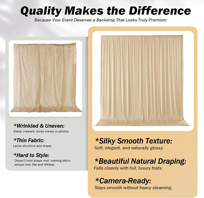 20x12 ft Champagne Backdrop Curtains for Weddings, Birthdays and Photos | 4 Panels 5x12 ft, Wrinkle-Free Polyester Drapes, Washable, Ironable, 4 in Rod Pocket for Baby Showers Photography Background - Image 7
