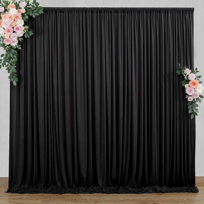 10 ft x 7 ft Wrinkle Free Black Backdrop Curtain for Parties, Polyester Black Photo Backdrop Drapes for Graduation Birthday Wedding Party Stage Curtains, Background Curtains for Backdrop Stand by Outpain