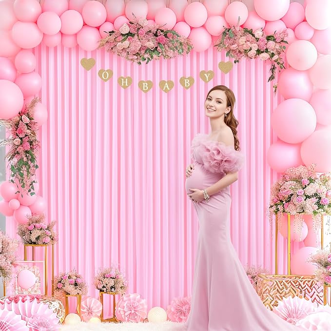 Pink Backdrop Curtain for Parties Baby Shower Wrinkle Free Pink Photo Curtains Backdrop Drapes Fabric Decoration for Weddings Birthday Party 5ft x 8ft,2 Panels - Image 4