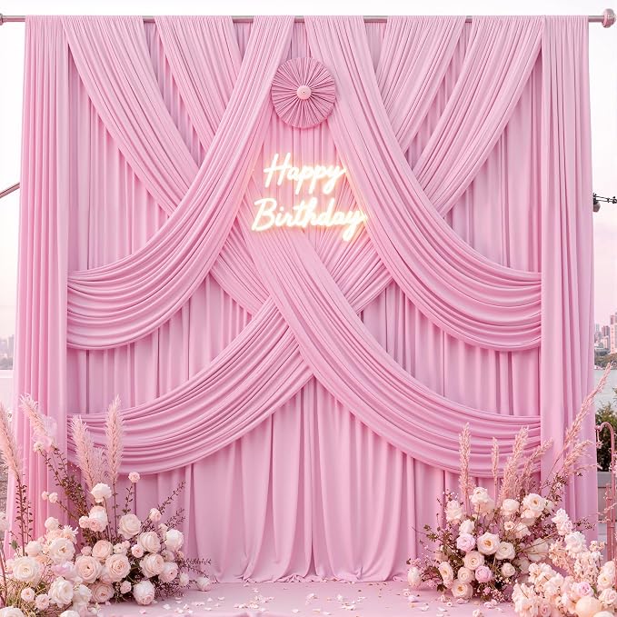 10 ft x 8 ft Wrinkle Free Pink Backdrop Curtain Panels for Parties, Polyester Thick Photography Backdrop Drapes for Baby Shower Bridal Shower Wedding Party Home Decoration Supplies - Image 2