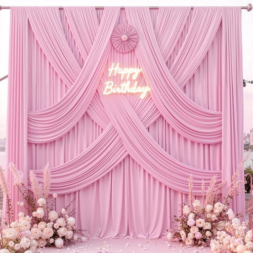 10 ft x 8 ft Wrinkle Free Pink Backdrop Curtain Panels for Parties, Polyester Thick Photography Backdrop Drapes for Baby Shower Bridal Shower Wedding Party Home Decoration Supplies - Image 2
