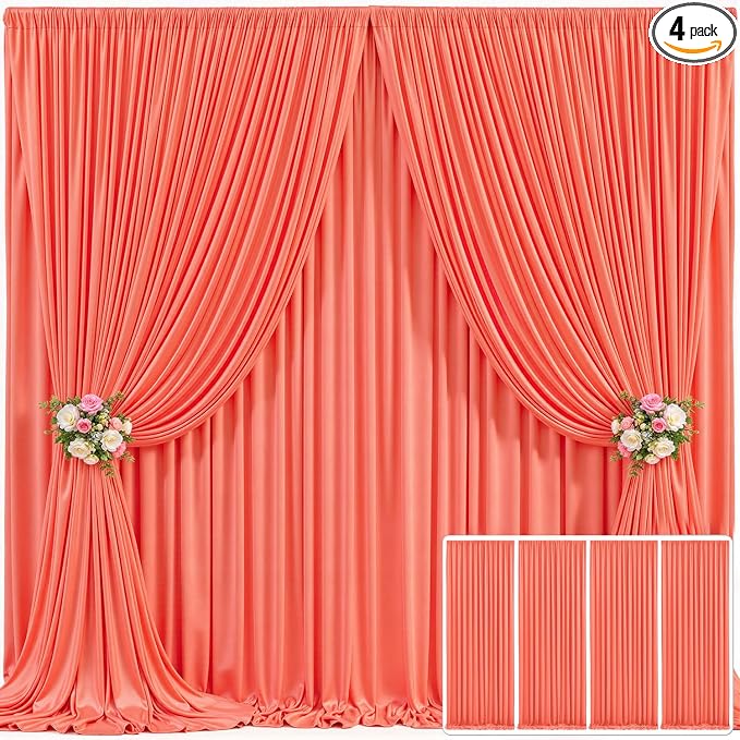 4 Panels Orange Backdrop Curtain for Parties Wrinkle Free Photo Curtains Backdrop Drapes Fabric Decoration for Wedding Birthday Party Baby Shower 20ft(W) x 10ft(H) by Tao-GePartyDecorations