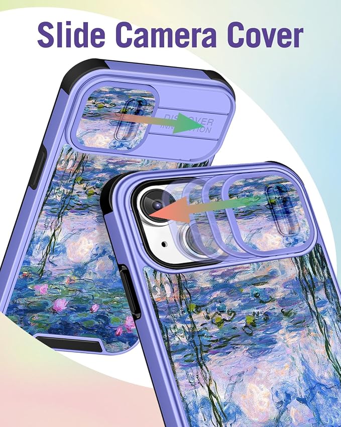 Buleens for iPhone 15 Case 6.1 Inch - with Ring Stand & Camera Cover Aesthetic Cute Designed for Women Girls Girly Pretty Blue Water Lily for Phone Case for iPhone 15 Compatible with Magsafe - Image 3